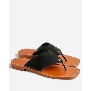 NWOB J. CREW Black Suede Thong Sandals Sz 8